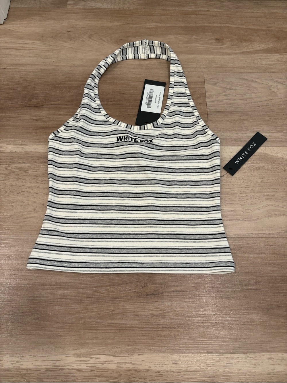 White fox Looking Back Halter Top White Stripe